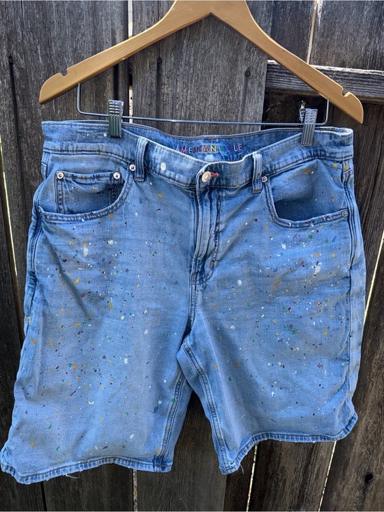 American Eagle Outfitters Pants - American Eagle Outfitters Light Blue Denim Shorts with Rainbow Embroidery